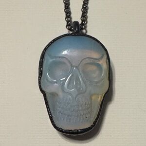 Opalite Carved Skull Pendant Necklace
